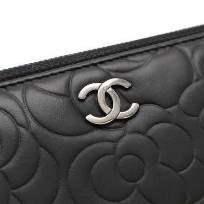 Chanel Camellia Coco Mark Zip Wallet Round Zipper Long Wallet Lambskin Leather