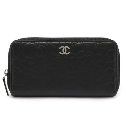 Chanel Camellia Coco Mark Zip Wallet Round Zipper Long Wallet Lambskin Leather