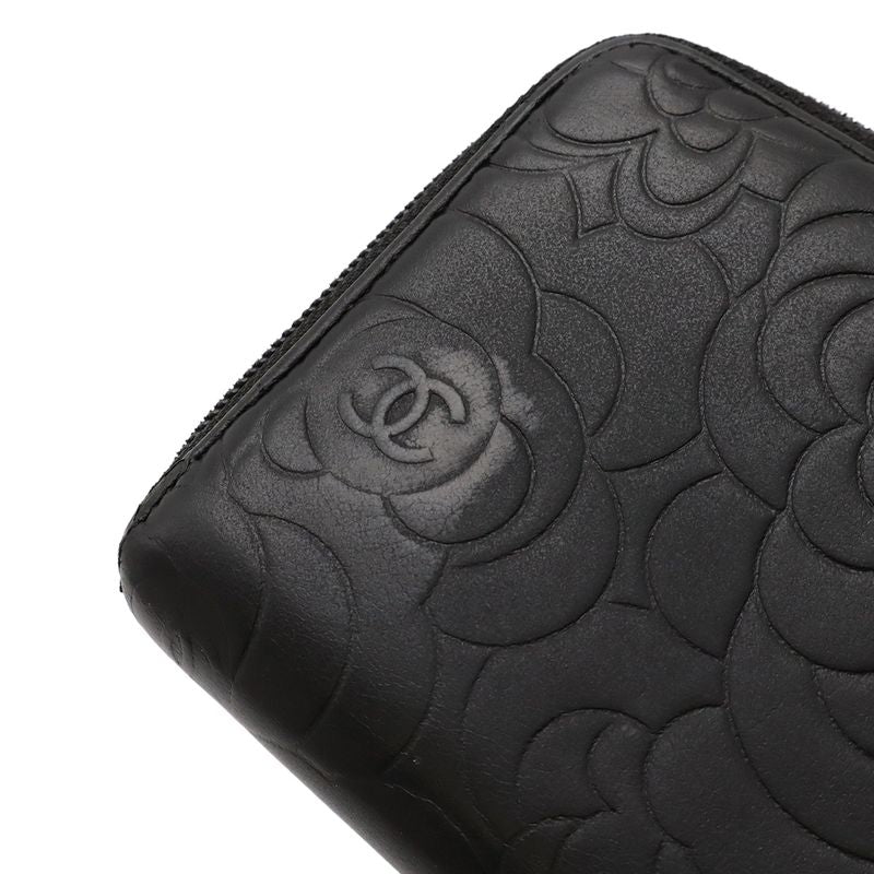 Chanel Camellia Coco Mark Zip Wallet Round Zipper Long Wallet Lambskin Leather