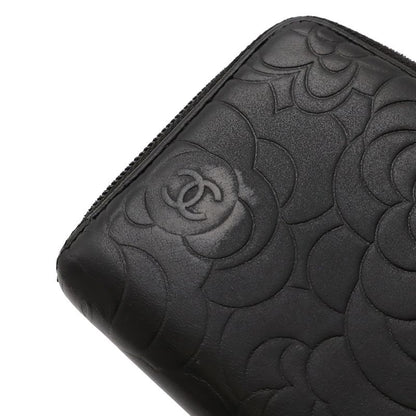 Chanel Camellia Coco Mark Zip Wallet Round Zipper Long Wallet Lambskin Leather