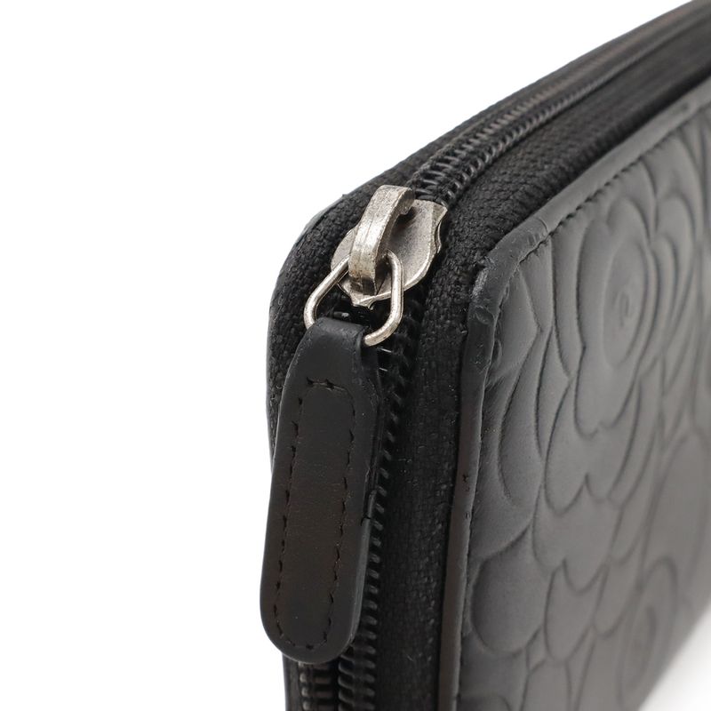 Chanel Camellia Coco Mark Zip Wallet Round Zipper Long Wallet Lambskin Leather