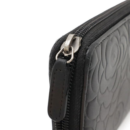 Chanel Camellia Coco Mark Zip Wallet Round Zipper Long Wallet Lambskin Leather