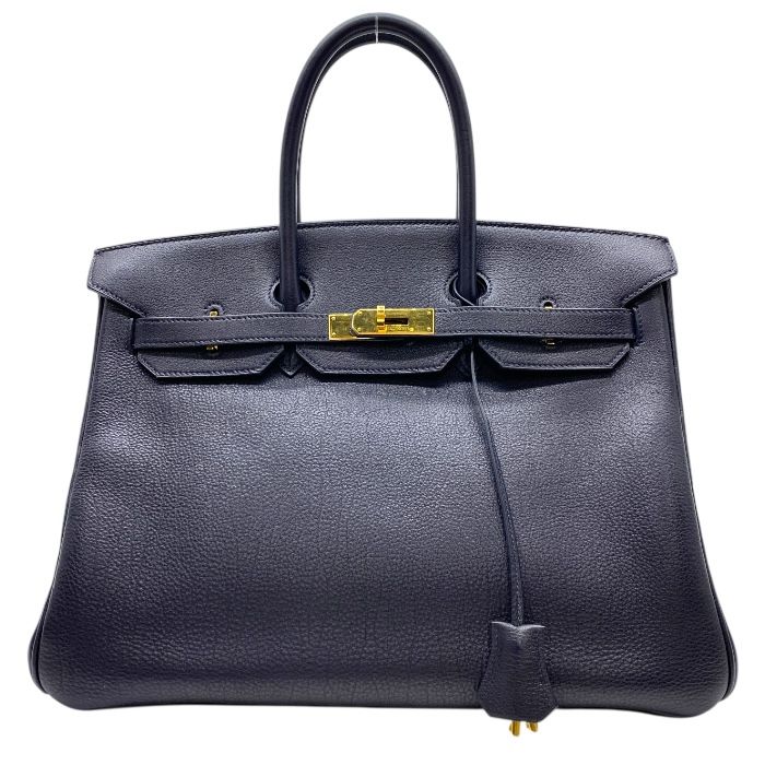 Hermes Birkin 35 Tote Handbag Gold Dark Navy Indigo Togo Leather B Engraved