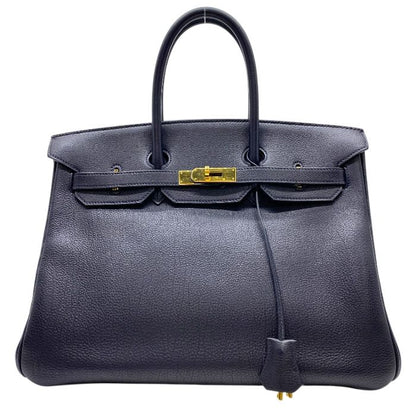 Hermes Birkin 35 Tote Handbag Gold Dark Navy Indigo Togo Leather B Engraved