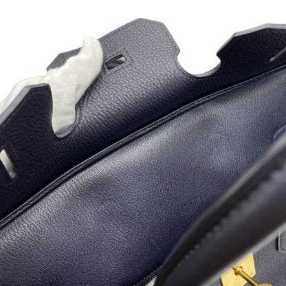 Hermes Birkin 35 Tote Handbag Gold Dark Navy Indigo Togo Leather B Engraved