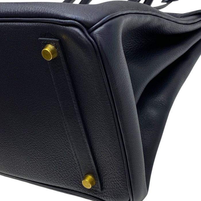 Hermes Birkin 35 Tote Handbag Gold Dark Navy Indigo Togo Leather B Engraved