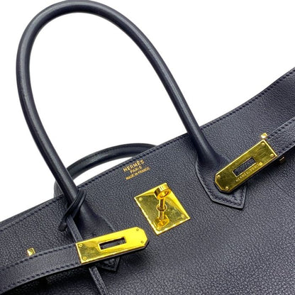 Hermes Birkin 35 Tote Handbag Gold Dark Navy Indigo Togo Leather B Engraved