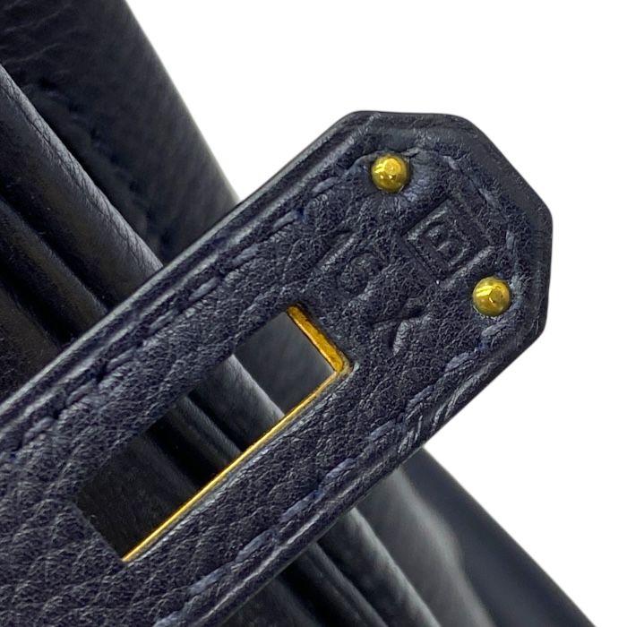 Hermes Birkin 35 Tote Handbag Gold Dark Navy Indigo Togo Leather B Engraved