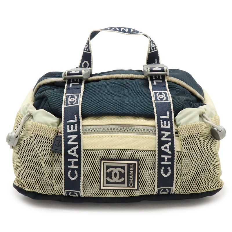 Chanel Sport Line Coco Mark Waist Bag Body Bag 2WAY Handbag Nylon Canvas Navy