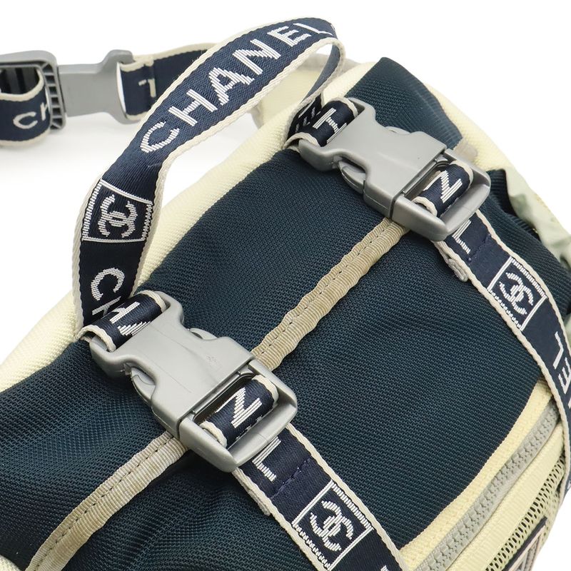 Chanel Sport Line Coco Mark Waist Bag Body Bag 2WAY Handbag Nylon Canvas Navy