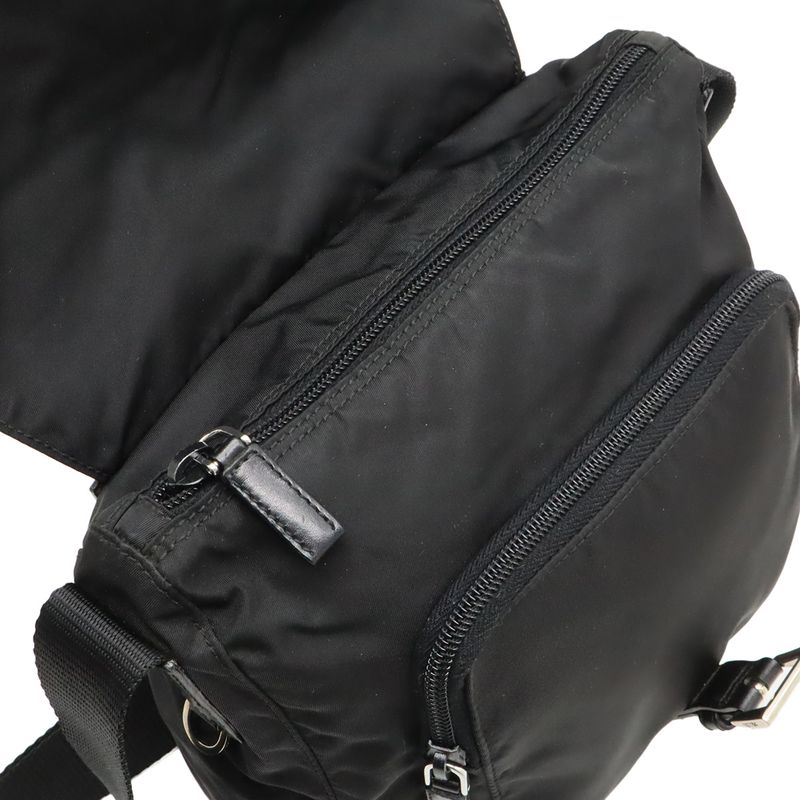 Prada Triangle Logo Shoulder Bag Crossbody Nylon Leather NERO Black Silver