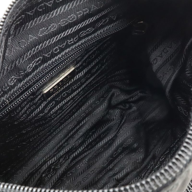 Prada Triangle Logo Shoulder Bag Crossbody Nylon Leather NERO Black Silver