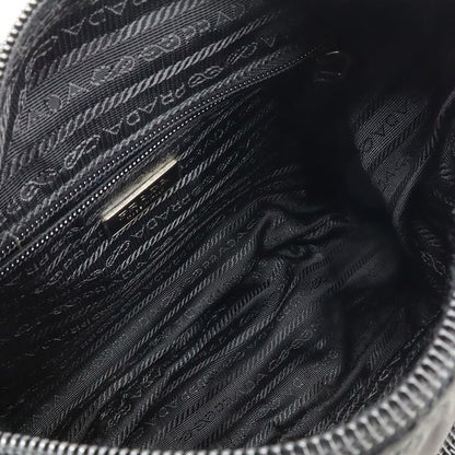 Prada Triangle Logo Shoulder Bag Crossbody Nylon Leather NERO Black Silver