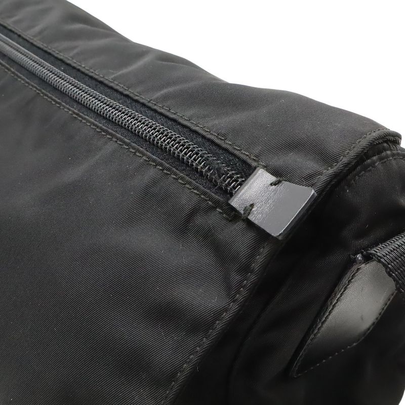 Prada Triangle Logo Shoulder Bag Crossbody Nylon Leather NERO Black Silver
