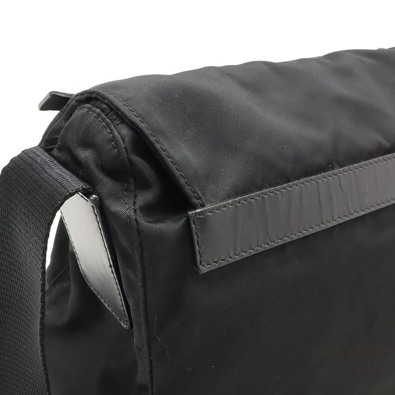 Prada Triangle Logo Shoulder Bag Crossbody Nylon Leather NERO Black Silver