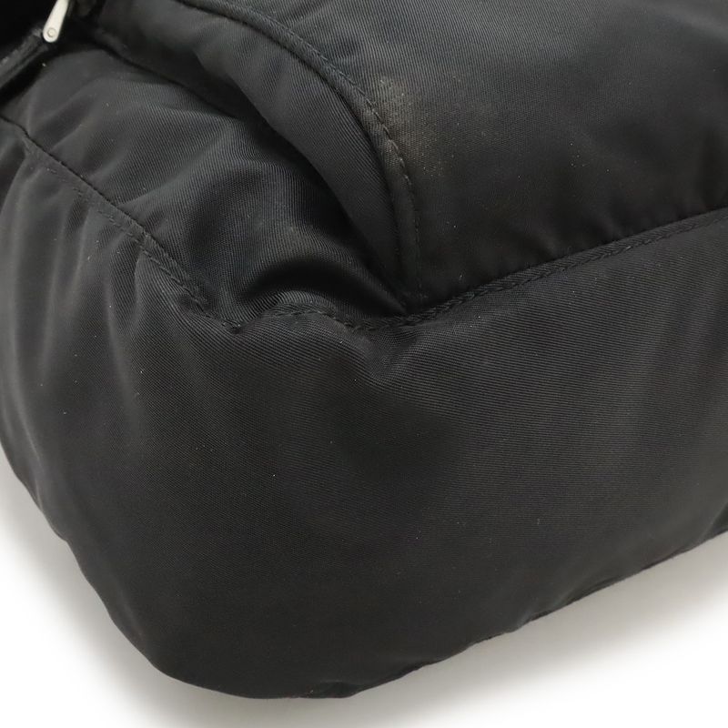 Prada Triangle Logo Shoulder Bag Crossbody Nylon Leather NERO Black Silver