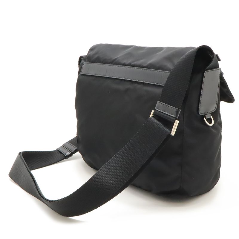 Prada Triangle Logo Shoulder Bag Crossbody Nylon Leather NERO Black Silver