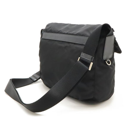 Prada Triangle Logo Shoulder Bag Crossbody Nylon Leather NERO Black Silver
