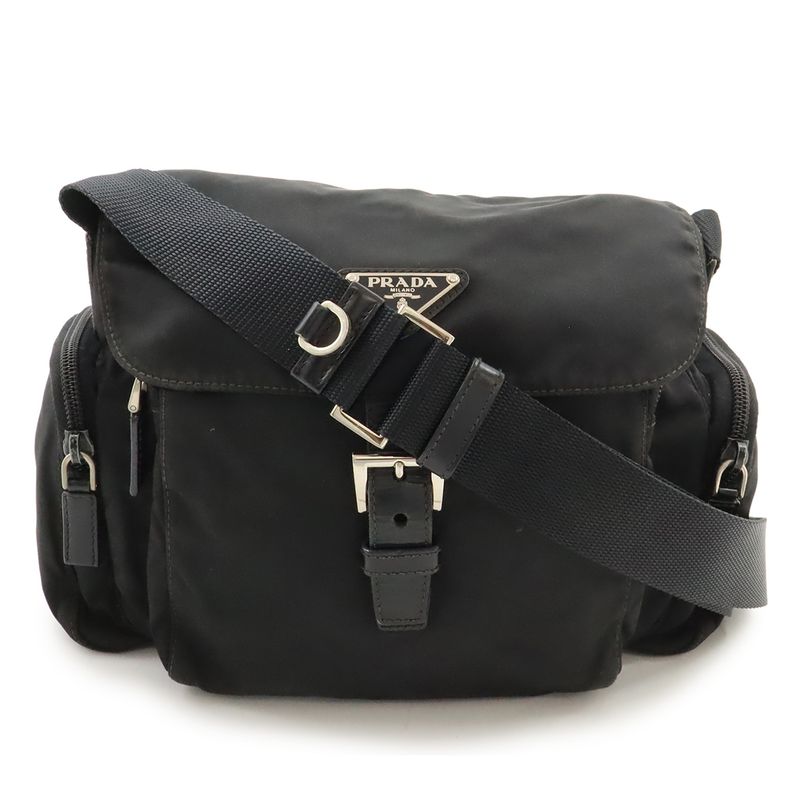 Prada Triangle Logo Shoulder Bag Messenger Bag Crossbody Nylon Leather NERO