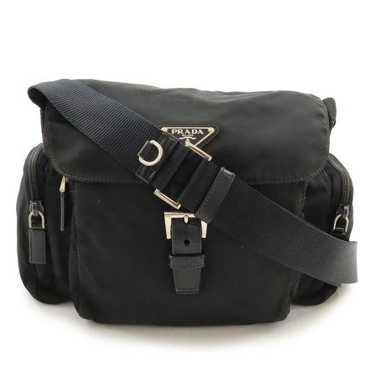 Prada Triangle Logo Shoulder Bag Messenger Bag Crossbody Nylon Leather NERO