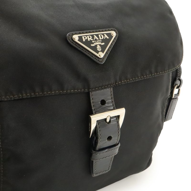 Prada Triangle Logo Shoulder Bag Messenger Bag Crossbody Nylon Leather NERO