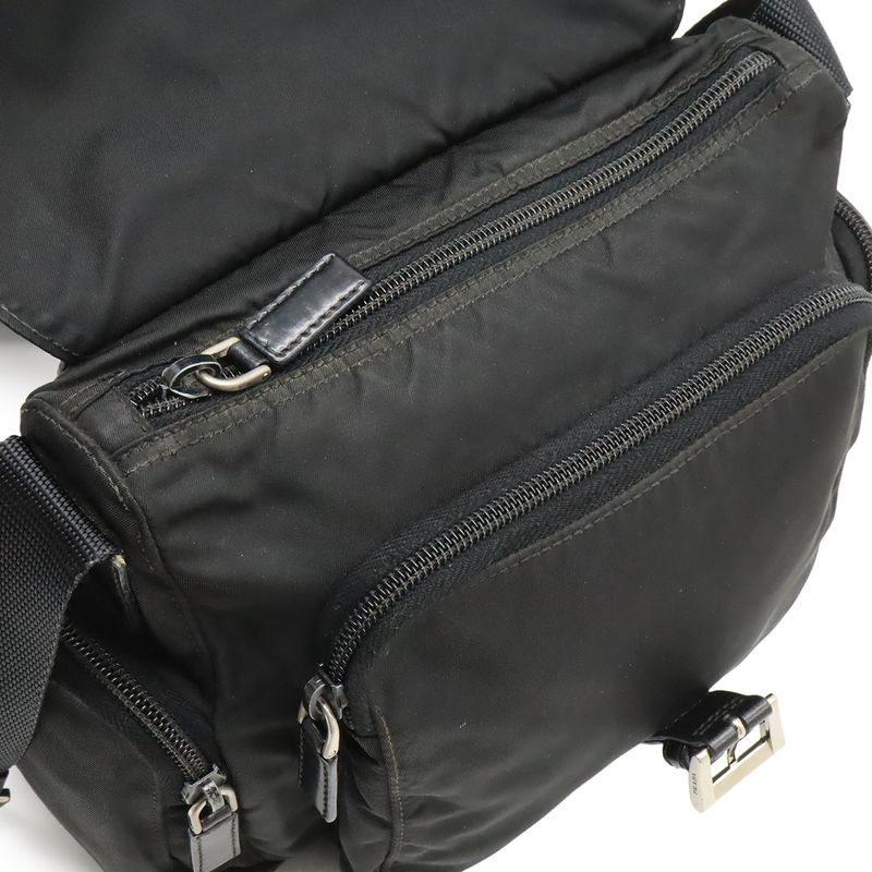 Prada Triangle Logo Shoulder Bag Messenger Bag Crossbody Nylon Leather NERO