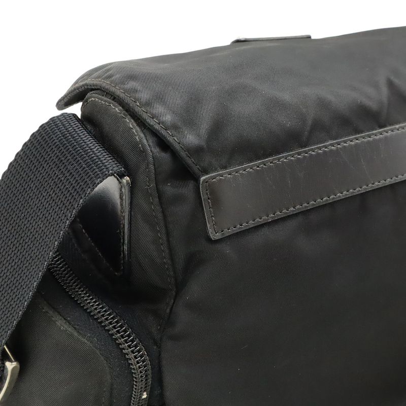 Prada Triangle Logo Shoulder Bag Messenger Bag Crossbody Nylon Leather NERO