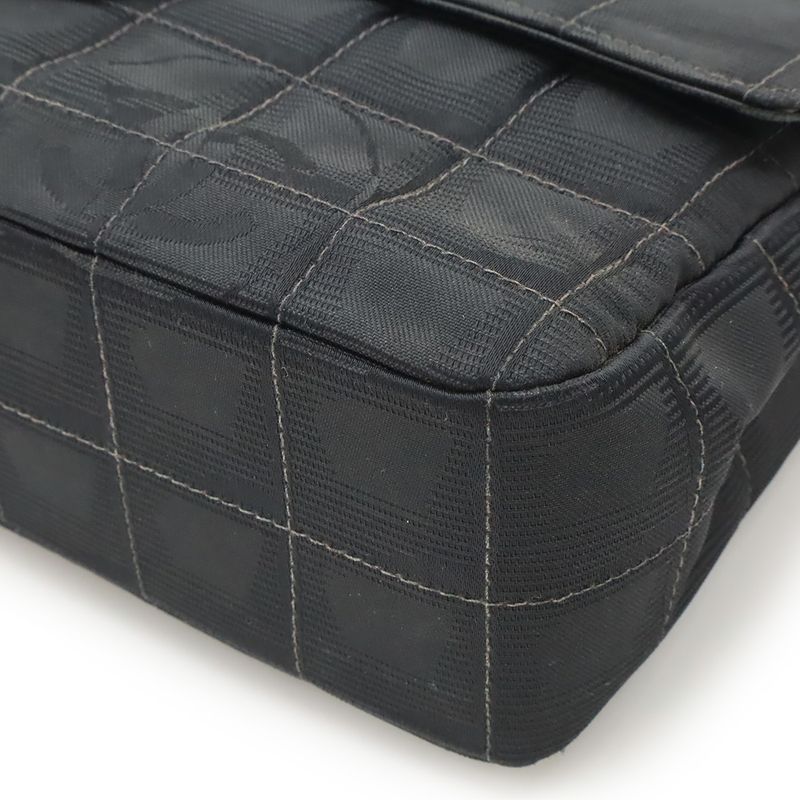 Chanel New Travel Line Chain Bag Shoulder Bag 2WAY Nylon Jacquard Leather Black