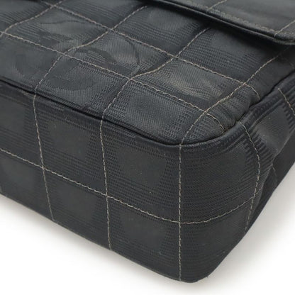 Chanel New Travel Line Chain Bag Shoulder Bag 2WAY Nylon Jacquard Leather Black