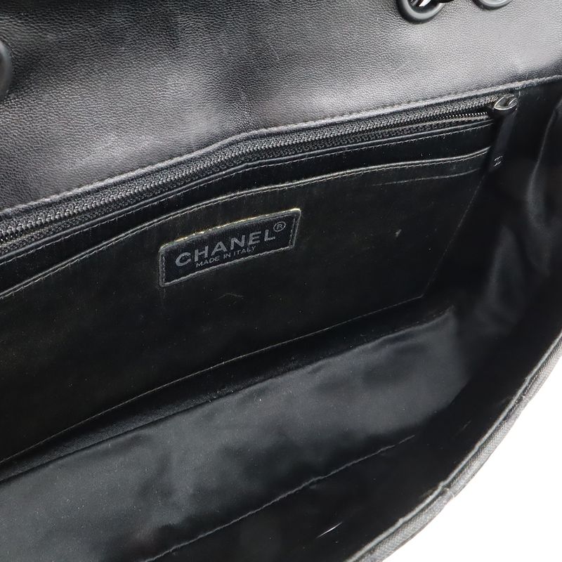 Chanel New Travel Line Chain Bag Shoulder Bag 2WAY Nylon Jacquard Leather Black