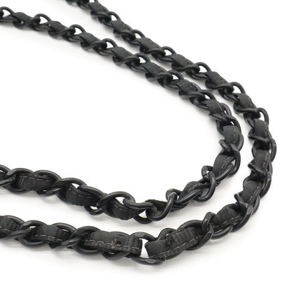 Chanel New Travel Line Chain Bag Shoulder Bag 2WAY Nylon Jacquard Leather Black