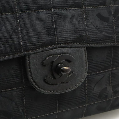 Chanel New Travel Line Chain Bag Shoulder Bag 2WAY Nylon Jacquard Leather Black
