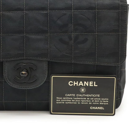Chanel New Travel Line Chain Bag Shoulder Bag 2WAY Nylon Jacquard Leather Black