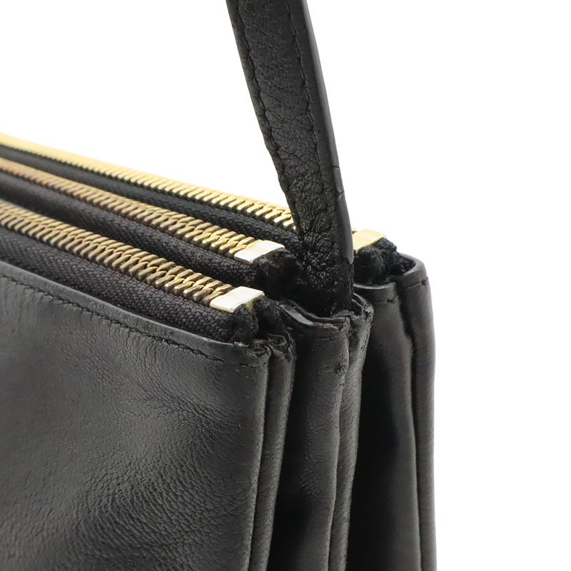 Celine Trio Small Shoulder Bag Shoulder Pouch Pochette Crossbody Leather Black
