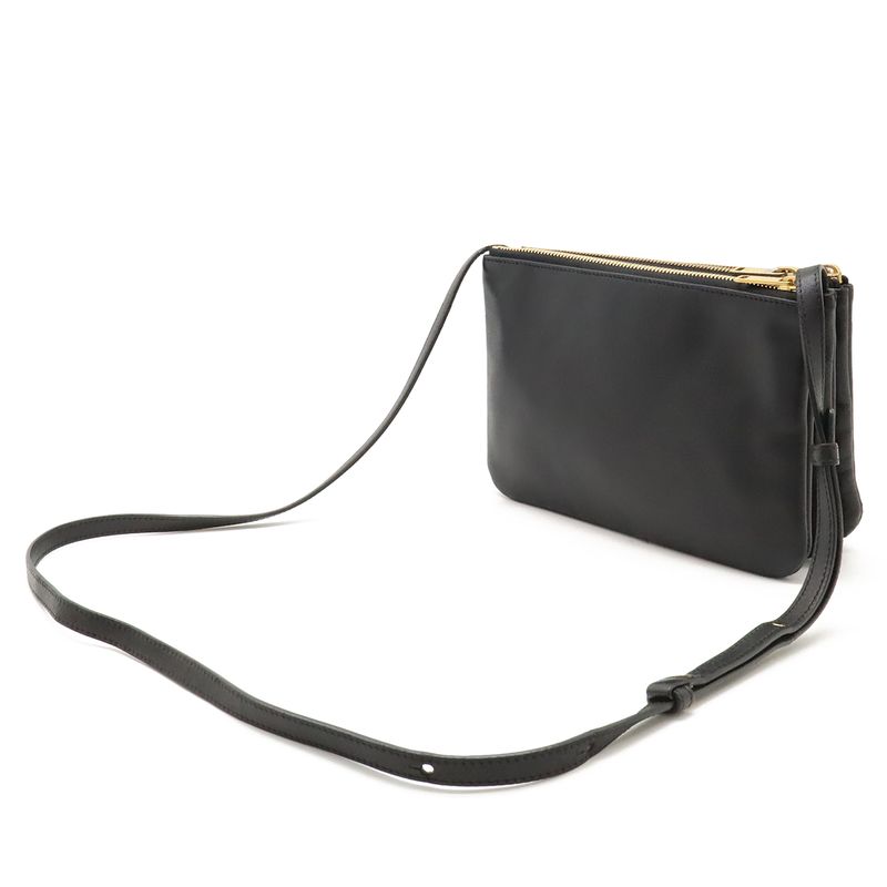 Celine Trio Small Shoulder Bag Shoulder Pouch Pochette Crossbody Leather Black