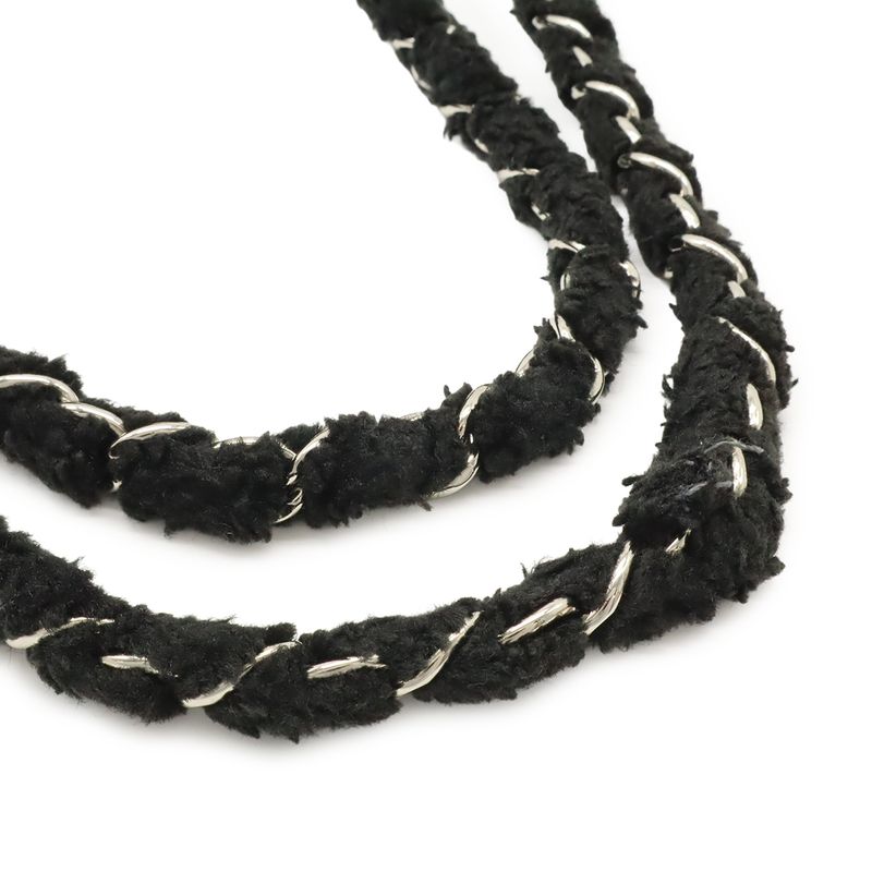 Chanel Camellia Quilted Chain Shoulder Tote Bag Faux Fur Patent Leather Black