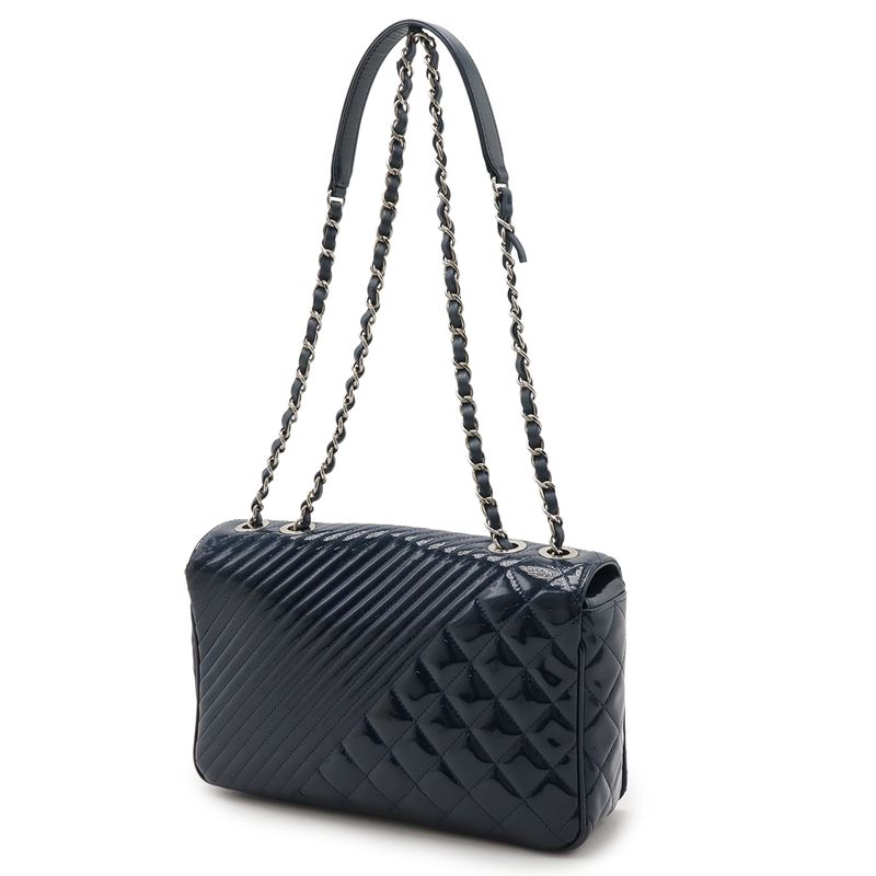 Chanel Coco Boy Matelasse Coco Mark Chain Shoulder Bag Pochette Enamel Patent