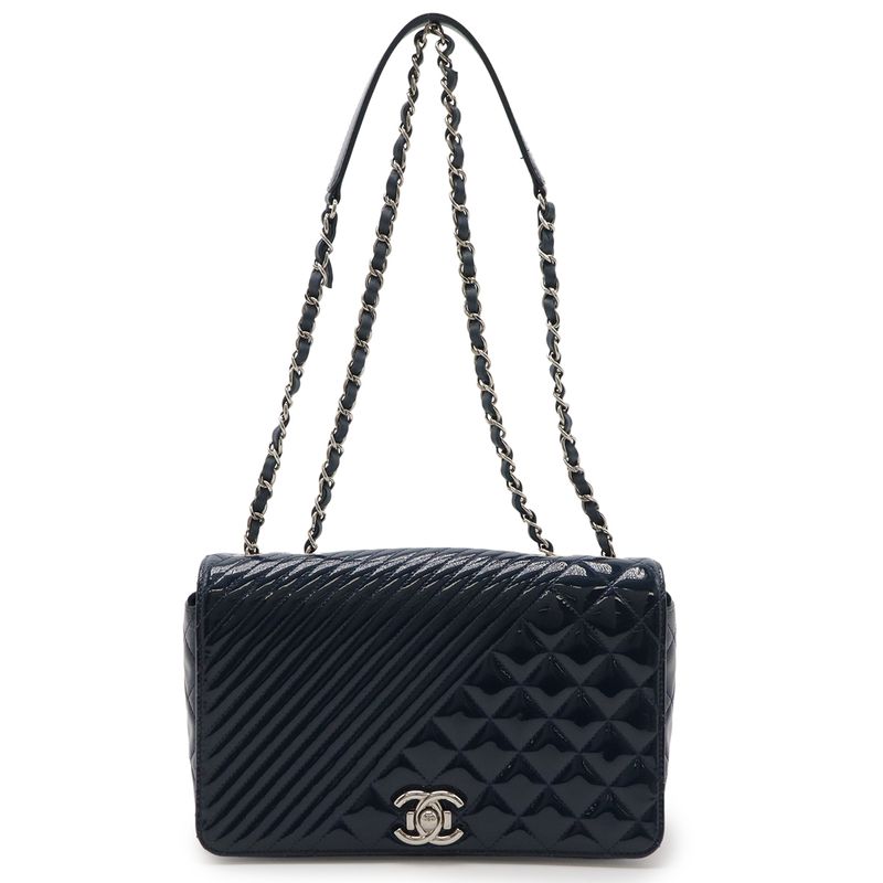 Chanel Coco Boy Matelasse Coco Mark Chain Shoulder Bag Pochette Enamel Patent