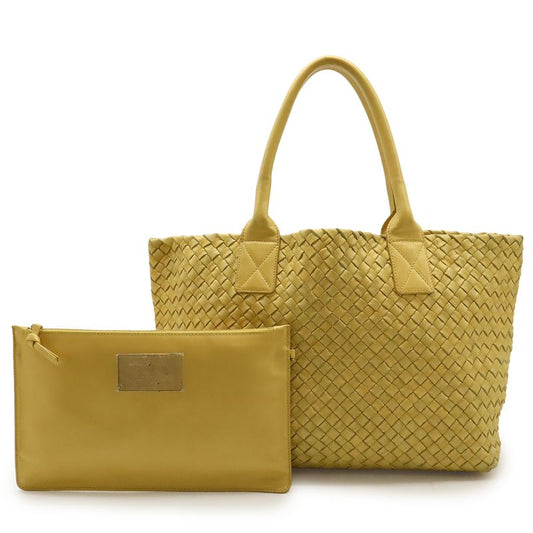 Bottega Veneta Intrecciato Cabas PM Tote Bag Shoulder Bag Leather Yellow Gold