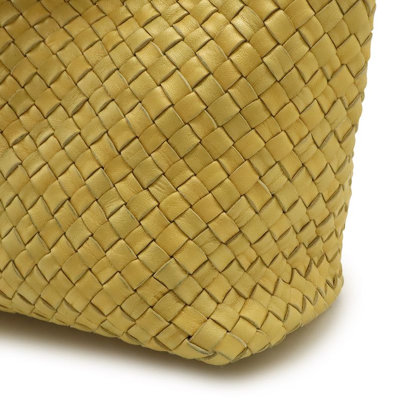 Bottega Veneta Intrecciato Cabas PM Tote Bag Shoulder Bag Leather Yellow Gold