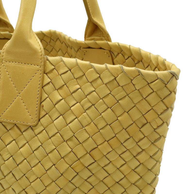 Bottega Veneta Intrecciato Cabas PM Tote Bag Shoulder Bag Leather Yellow Gold