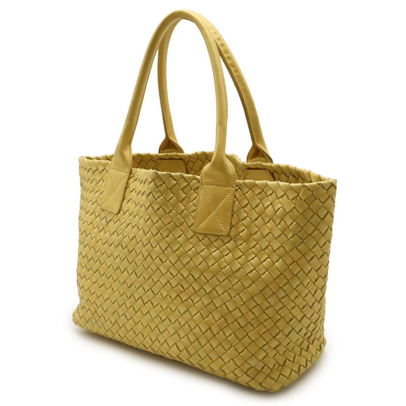 Bottega Veneta Intrecciato Cabas PM Tote Bag Shoulder Bag Leather Yellow Gold