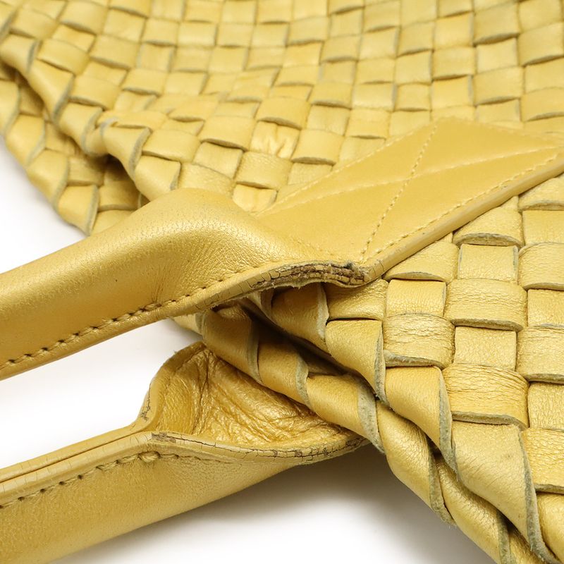 Bottega Veneta Intrecciato Cabas PM Tote Bag Shoulder Bag Leather Yellow Gold
