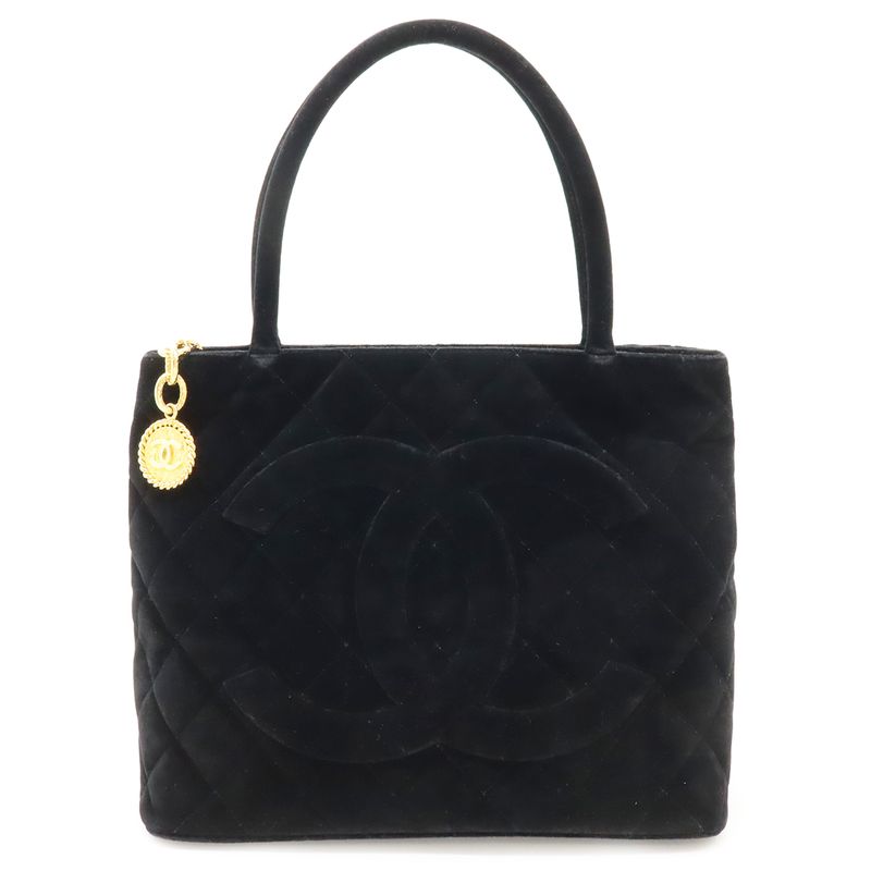 Chanel Matelasse Coco Mark Revival Tote Bag Shoulder Bag Velour Black Gold