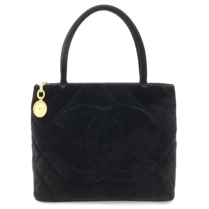 Chanel Matelasse Coco Mark Revival Tote Bag Shoulder Bag Velour Black Gold