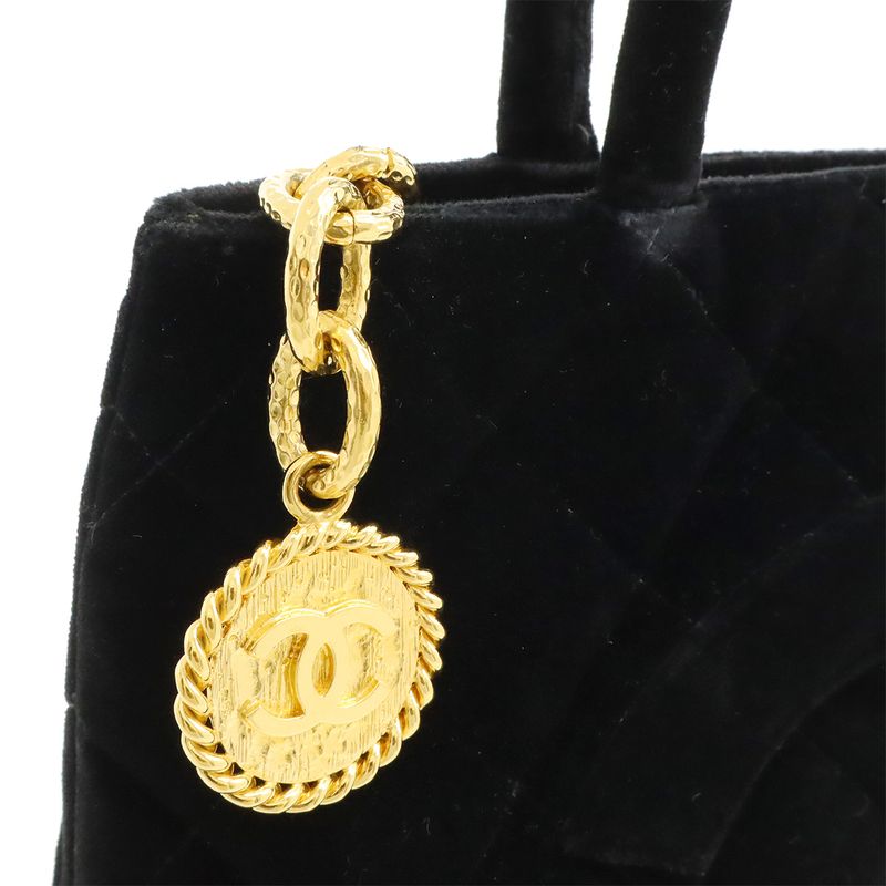 Chanel Matelasse Coco Mark Revival Tote Bag Shoulder Bag Velour Black Gold