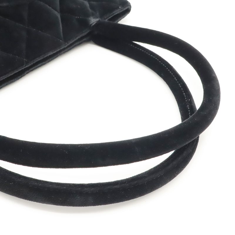 Chanel Matelasse Coco Mark Revival Tote Bag Shoulder Bag Velour Black Gold