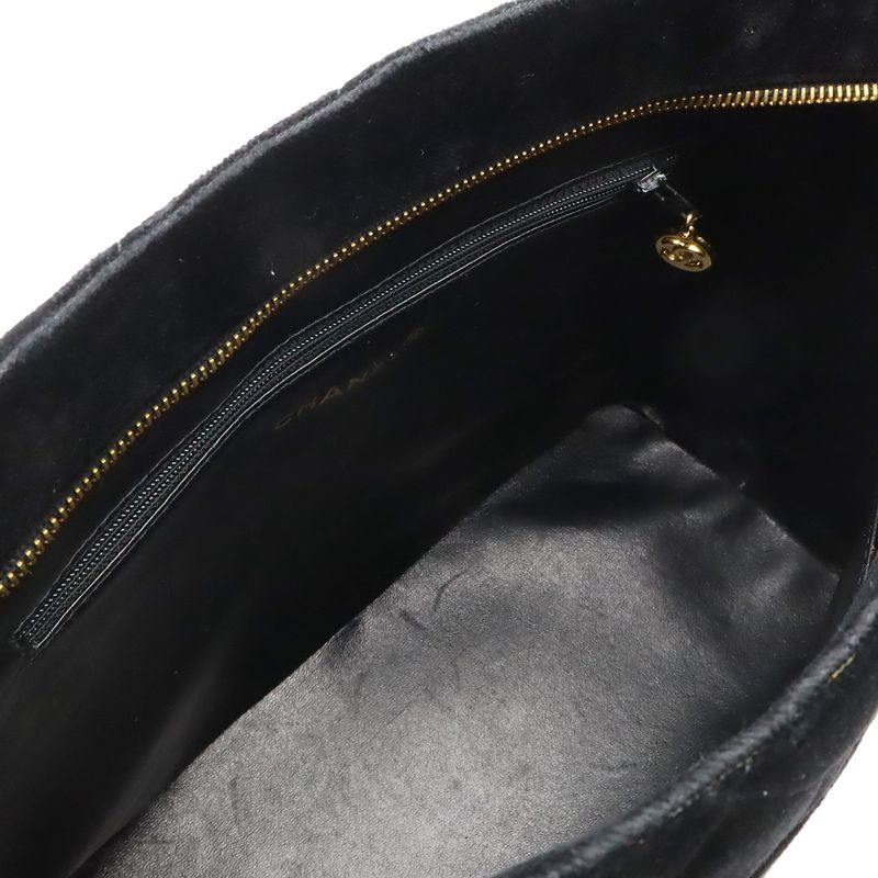 Chanel Matelasse Coco Mark Revival Tote Bag Shoulder Bag Velour Black Gold