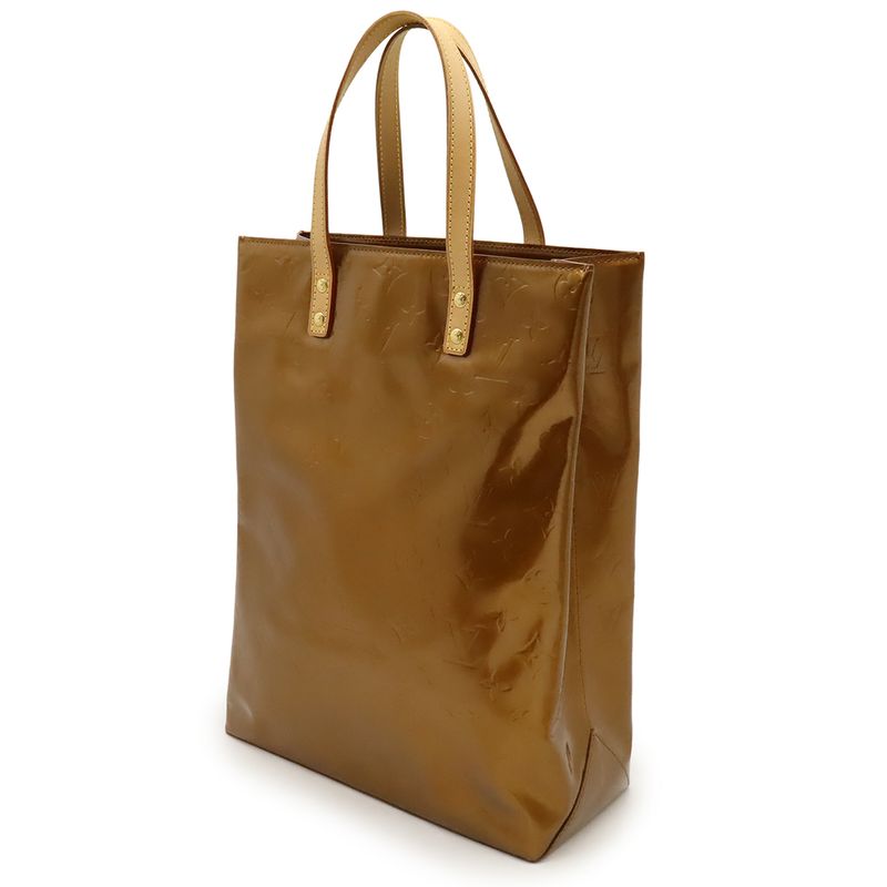 Louis Vuitton Monogram Vernis Reed MM Tote Handbag Enameled Calf Bronze Brown