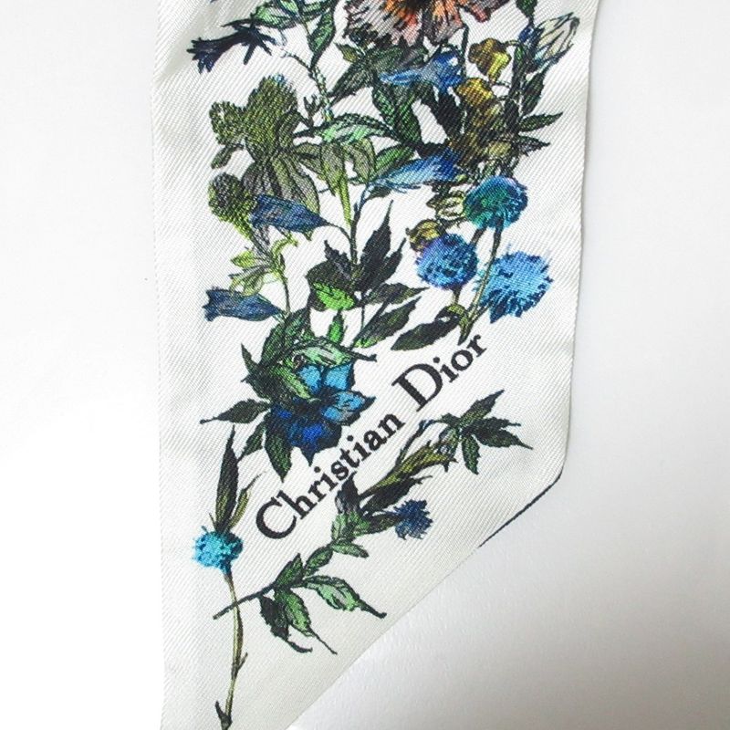 Christian Dior Mizza Millefiori Floral Silk Scarf Navy Off-White Women's Used